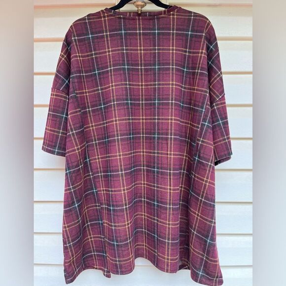 Zara W/B oversized maroon/yellow/black squares short-sleeved thick blouse, Small - Picture 6 of 8